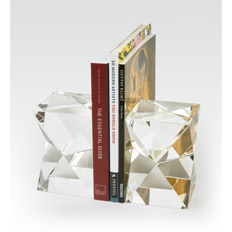Pair of rectangular diamond crystal bookends with clear faceted glass