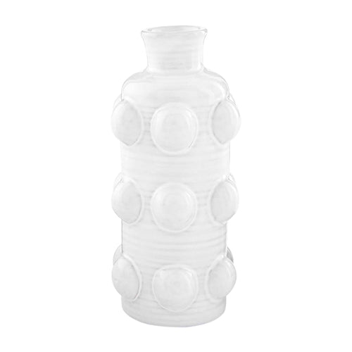 Terracotta beaded stem vase with classic silhouette designed for floral arrangements.