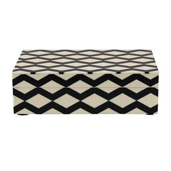 Resin & MDF Box w/ Lid & Pattern Inlay, Black & White