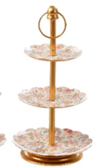 Three-tier decorative serving tray with a neutral finish