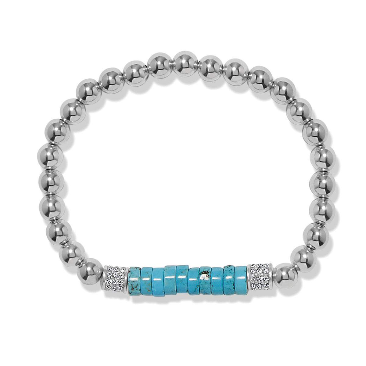 Meridian Petite Stretch Bracelet with silver beads, turquoise stones, and crystal accents.