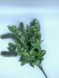 Mix Green Bush X7 H18 featuring artificial pine needles and leafy green foliage on a single stem.