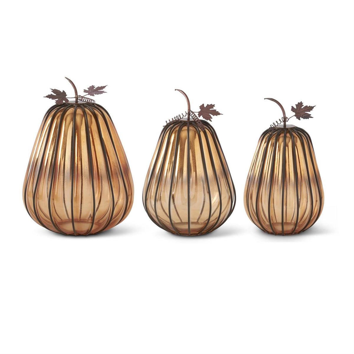 Orange glass pumpkin with dark metal stems