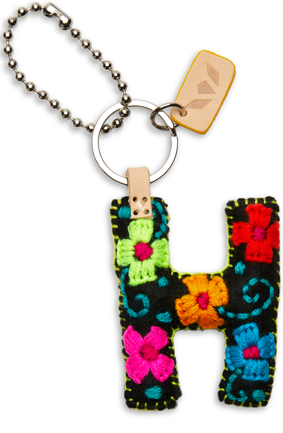 Felt letter charm in bright yellow with attached silver chain