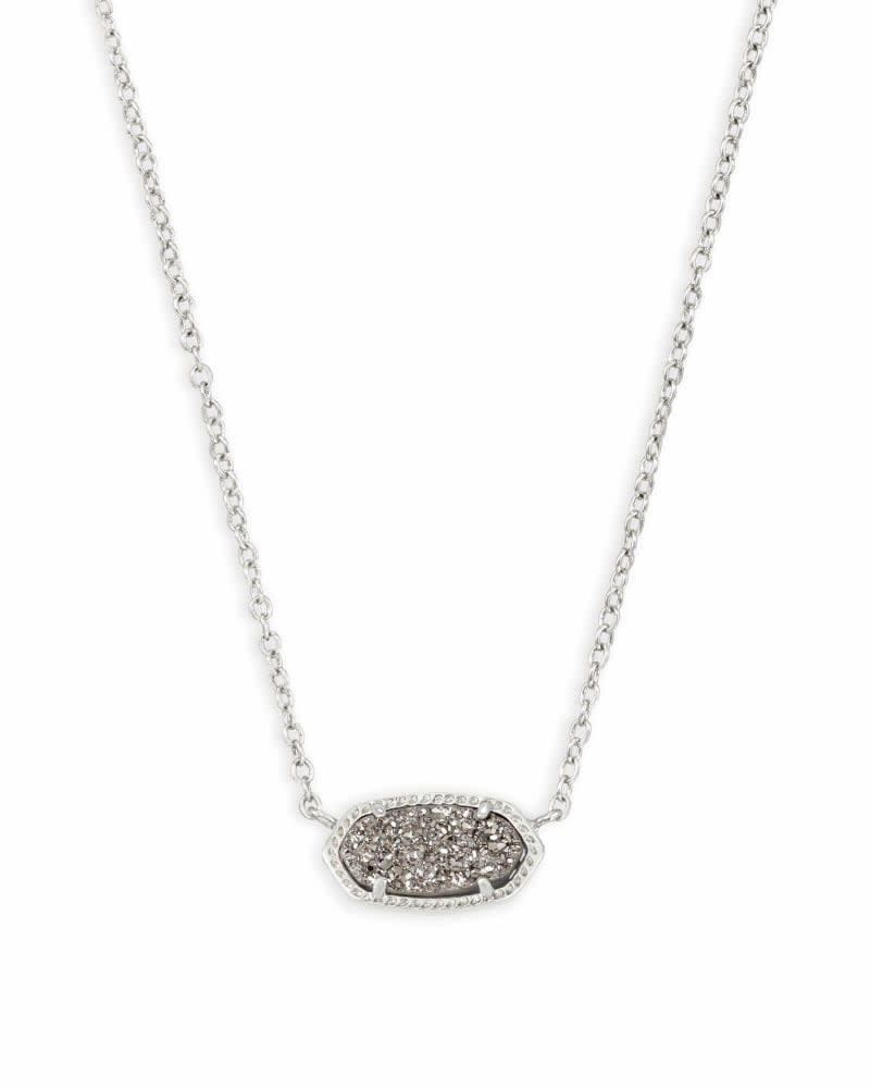 Elisa Short Pendant Necklace in silver-tone metal with a small rectangular pendant on an adjustable chain.