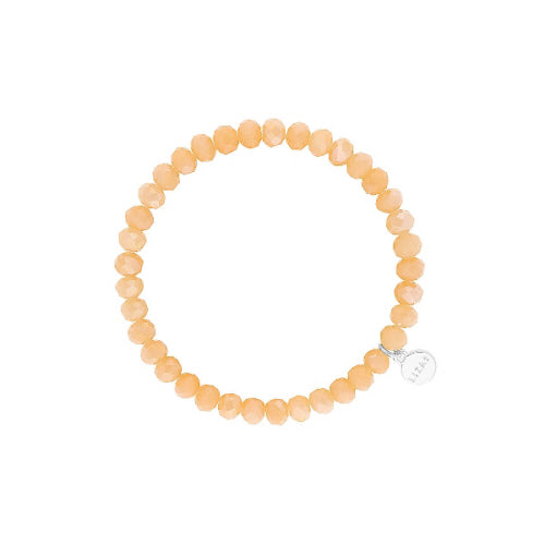 Stretchy beaded bracelet with faceted glass beads in a colorful pattern.