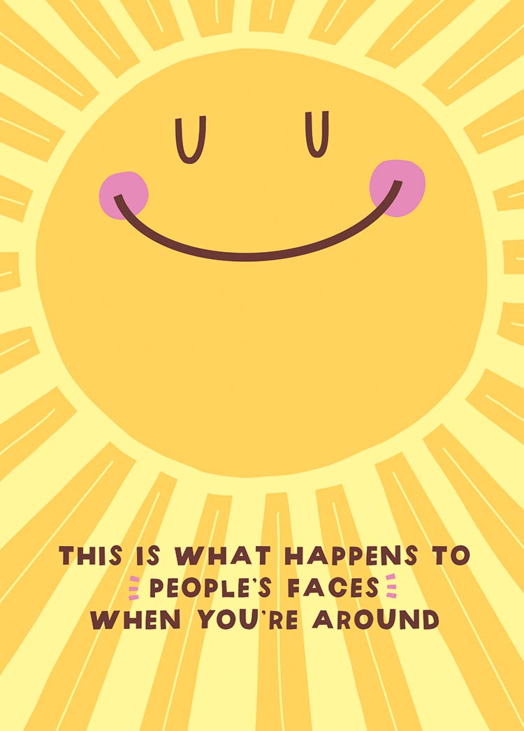 Sunshine Smile Greeting Card with a smiling sun and text about spreading joy to others.