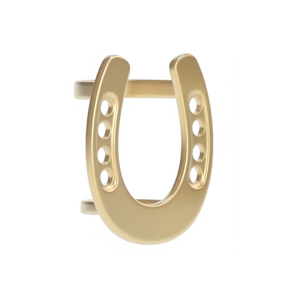 Gold-plated brass horseshoe-shaped scarf ring with a wide opening.
