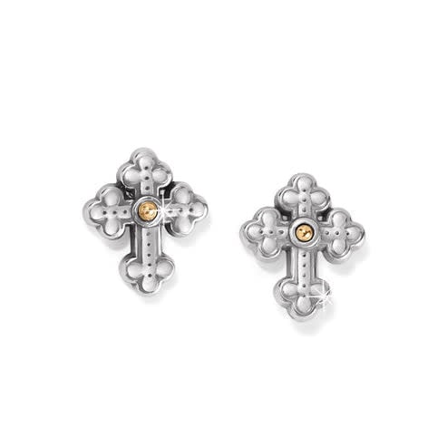Silver and gold plated mini post earrings featuring an iconic cross silhouette.