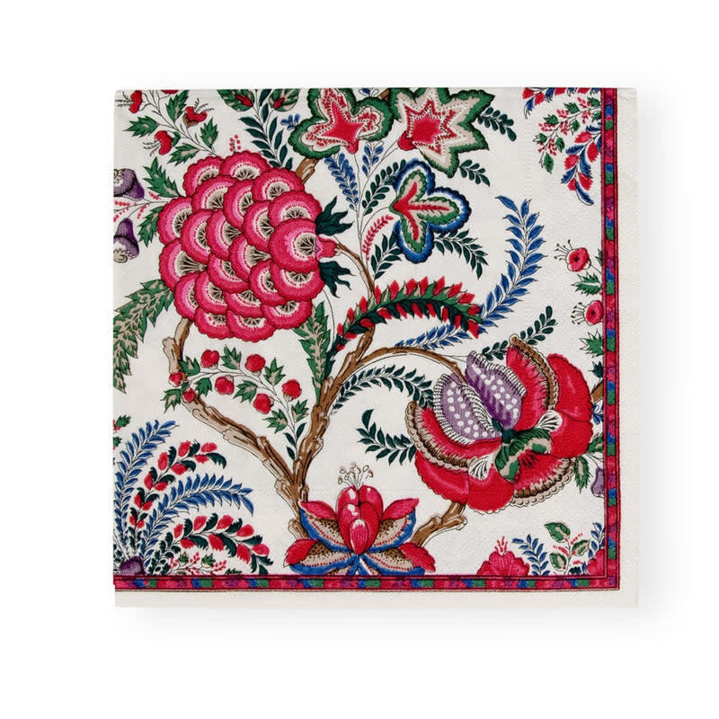 Packaged triple-ply luncheon napkins with a Pontchartrain pattern printed in Germany.