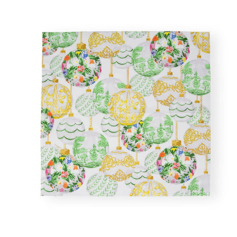 Packaged triple-ply luncheon napkins in Savannah floral pattern with non-toxic dyes.