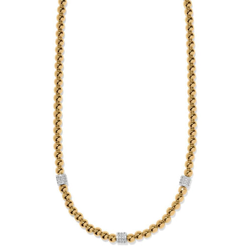 Meridian Petite Beads Station Necklace with gold-plated beads and three crystal-encrusted stations.