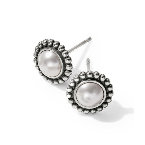 Silver-plated glass pearl mini post earrings with a luster finish