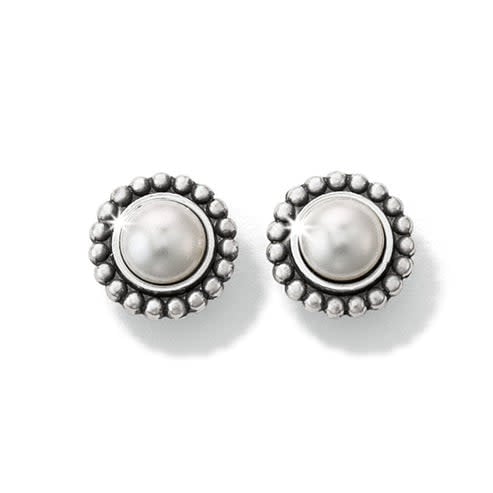 Silver-plated glass pearl mini post earrings with a luster finish.