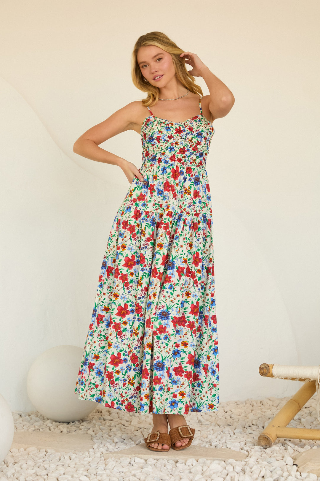 Eloise Floral Print Maxi Dress with Smocked Bust