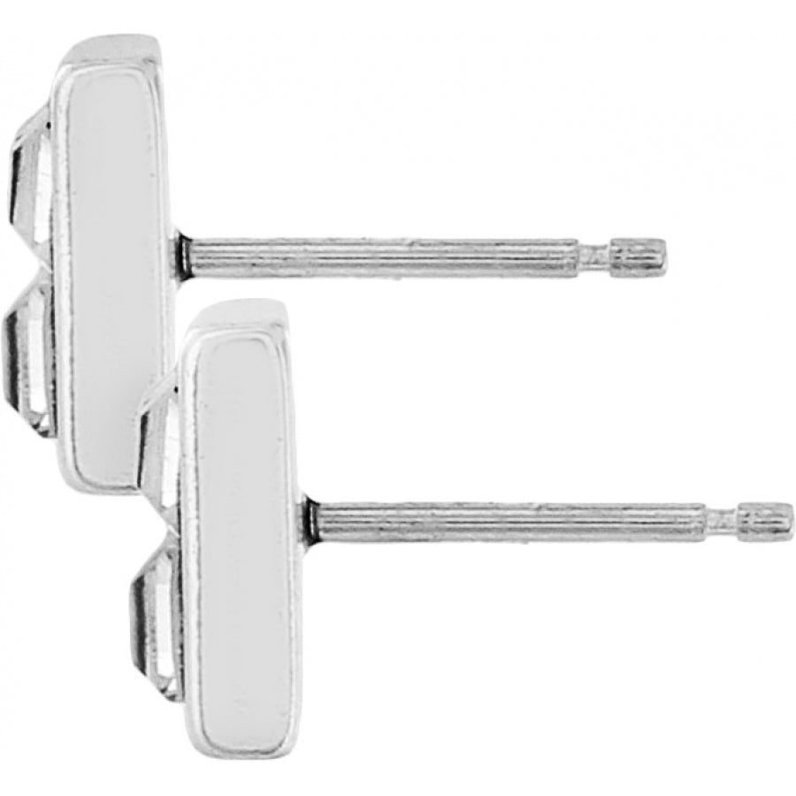 Silver plated mini post earrings featuring fine quality crystal stones with a quarter-inch width.
