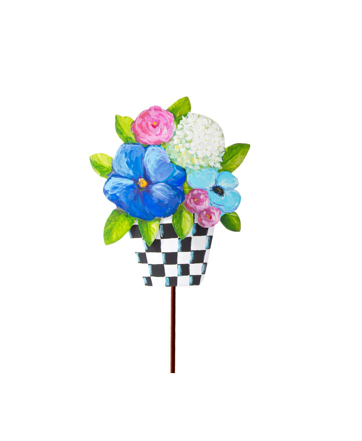 Elegant pots holding a mixed arrangement of colorful flowers.