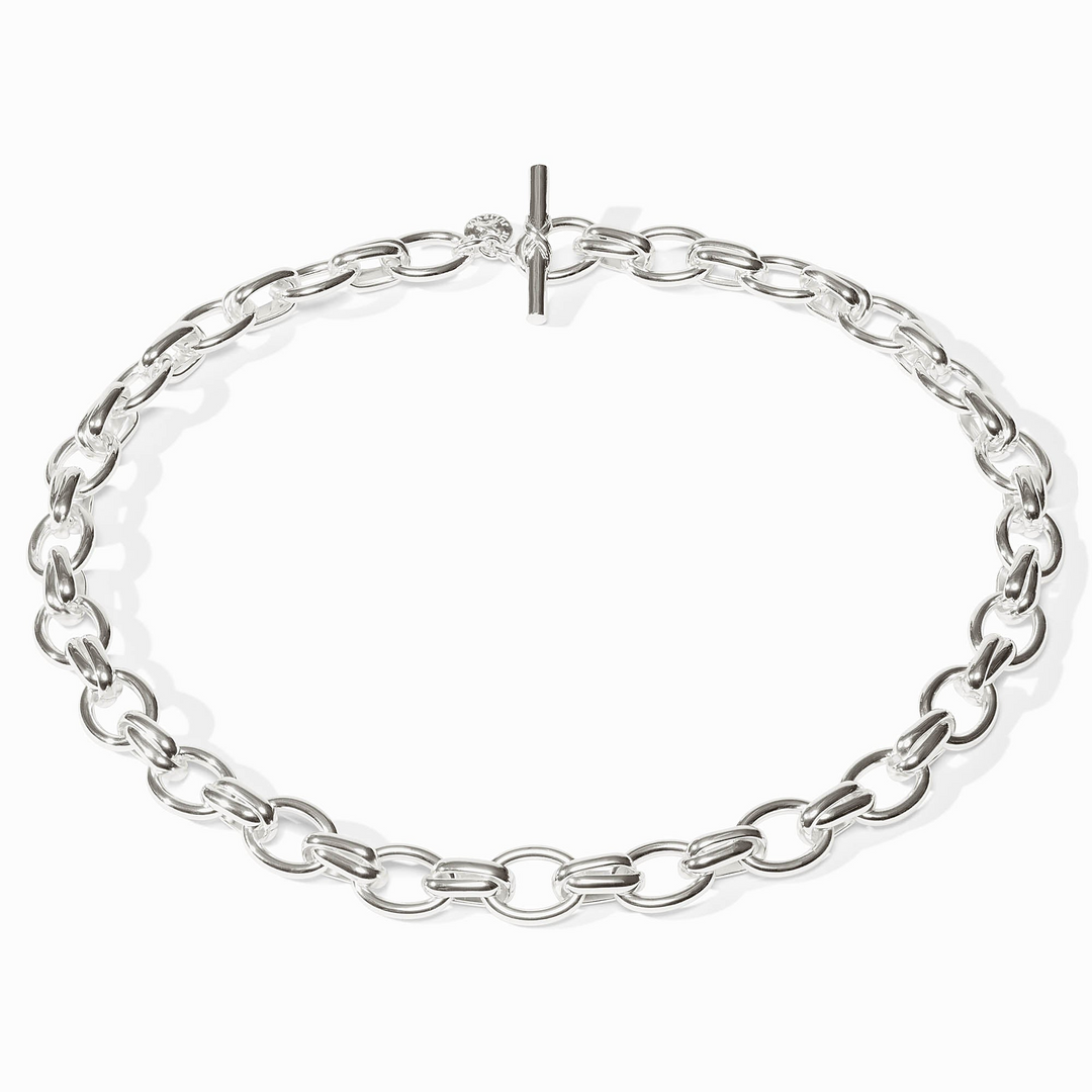 Essex Link Necklace in polished silver with a toggle clasp closure.