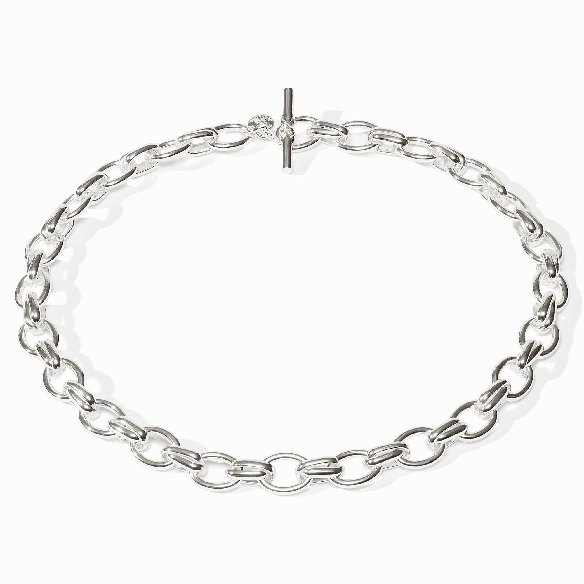 Essex Link Necklace in polished silver with a toggle clasp closure.