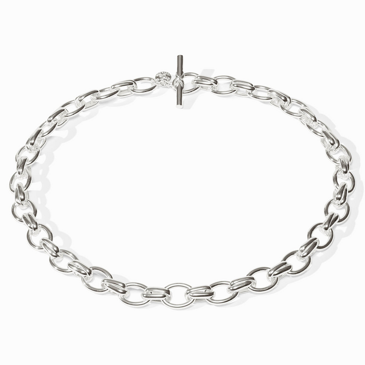 Essex Link Necklace in polished silver with a toggle clasp closure.