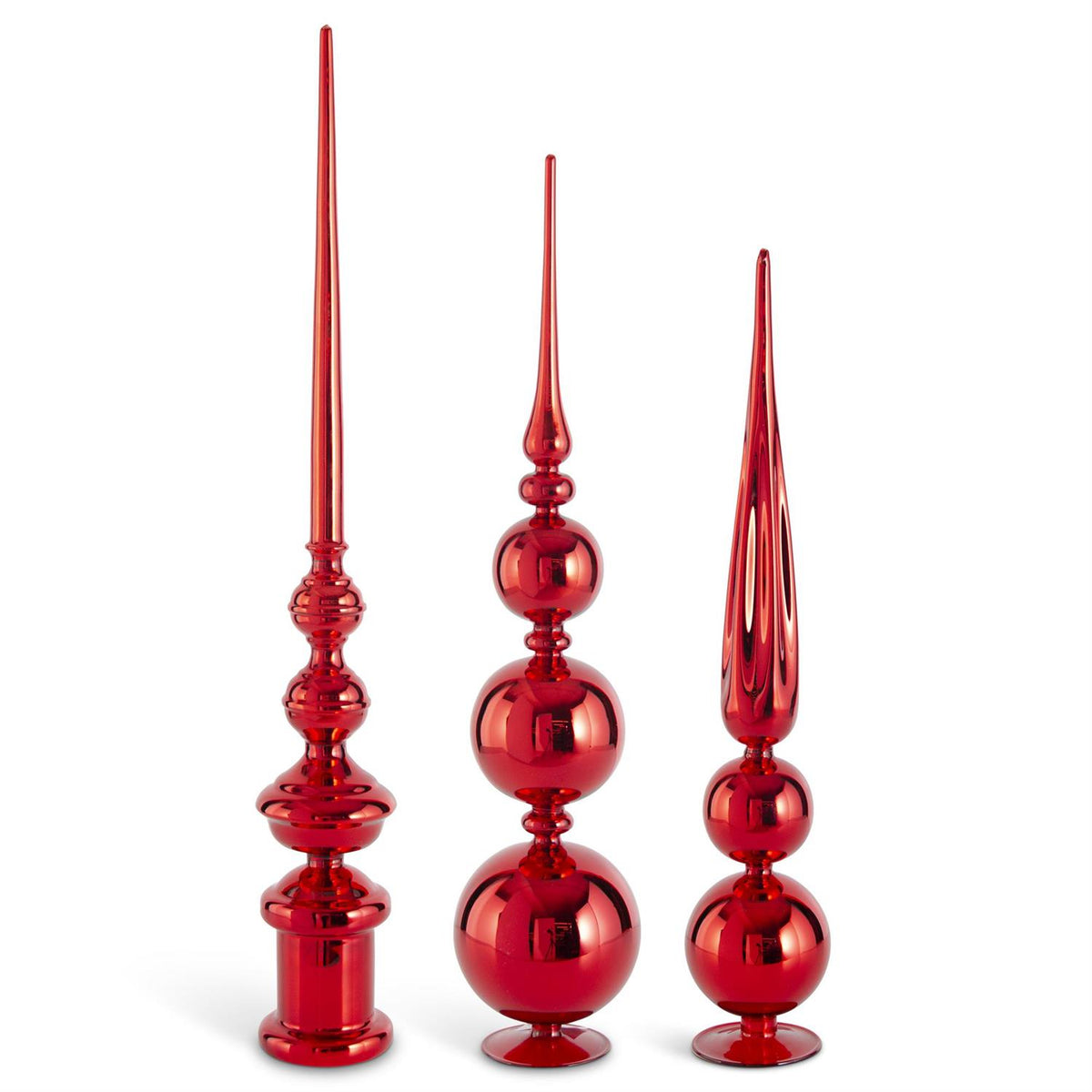 Red glass finial with a smooth cylindrical shape.