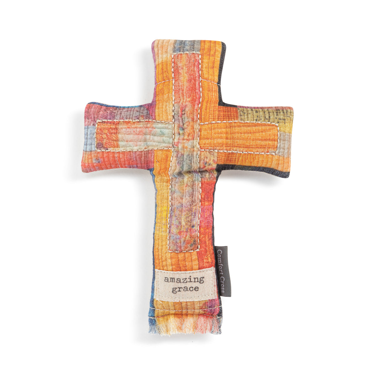 Comfort Cross decorative pillow with cotton cover, polyester fiberfill stuffing, bead accents in a neutral tone.