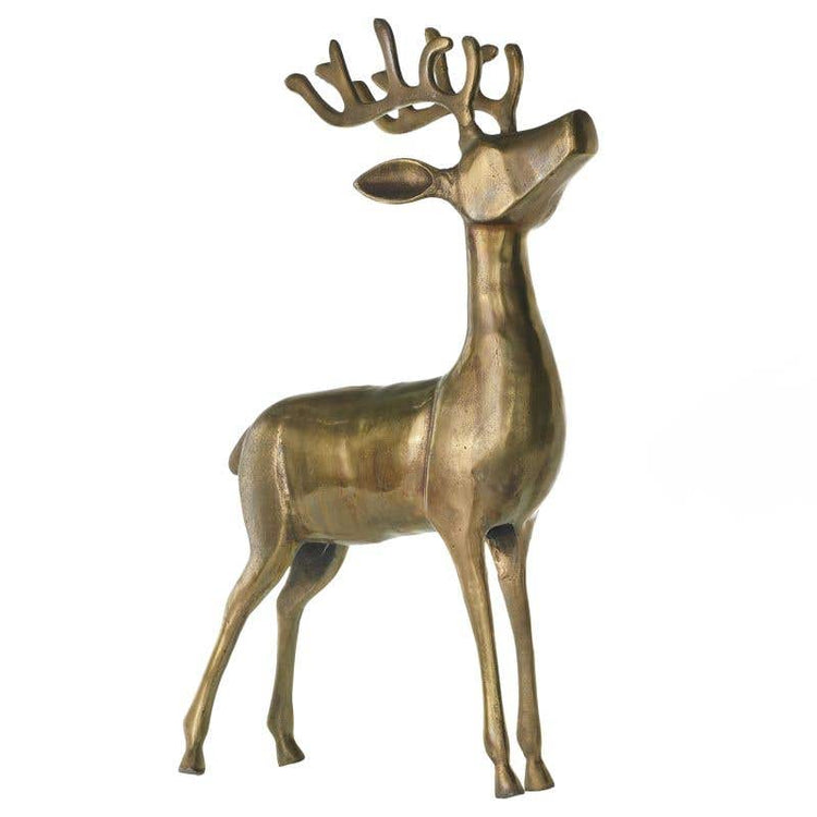 Metal reindeer figurine with a natural silver finish standing on four legs.