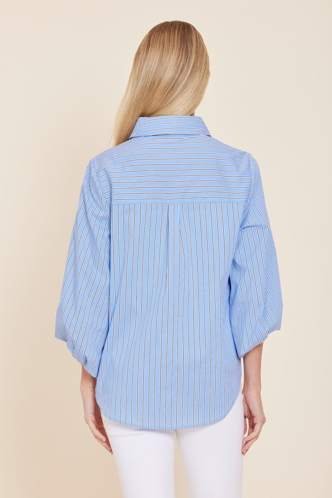 Amanda Poplin Stripe Exageratted Sleeve Top