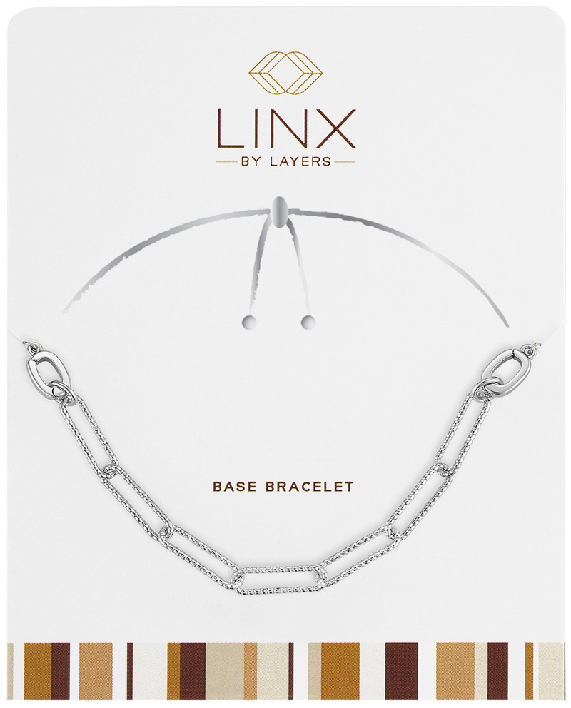 Silver ribbed paperclip LINX base bracelet displayed on a white branded card.