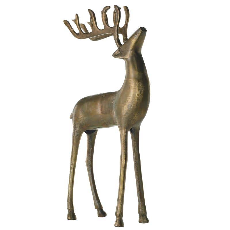 Metal reindeer figurine with a natural silver finish.