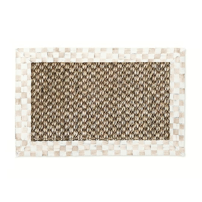Mocha check-patterned chunky sisal rug with wool pile and cotton border