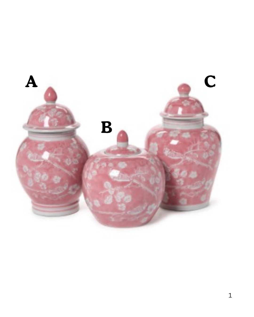 Hand-Painted Pink Chinoiserie Covered Jars - Ceramic