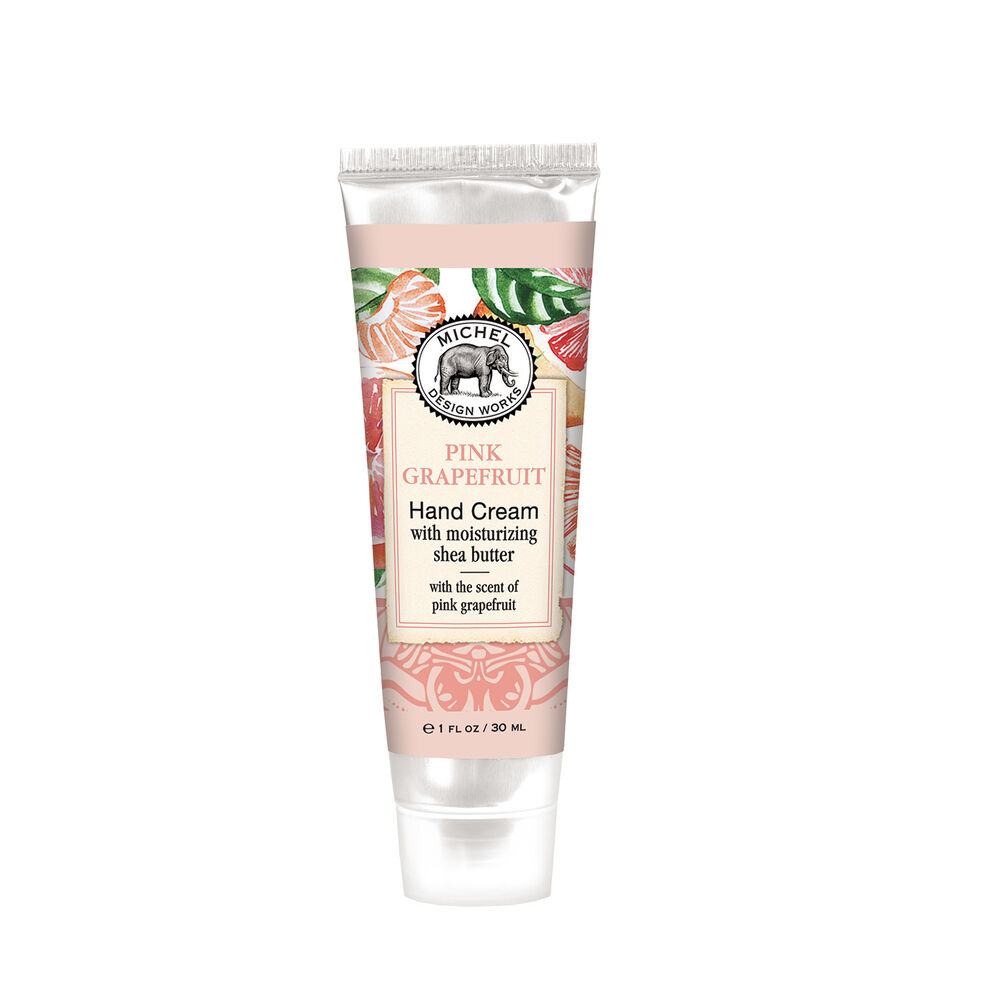 Mini tube hand cream with honey almond fragrance in a beige container.