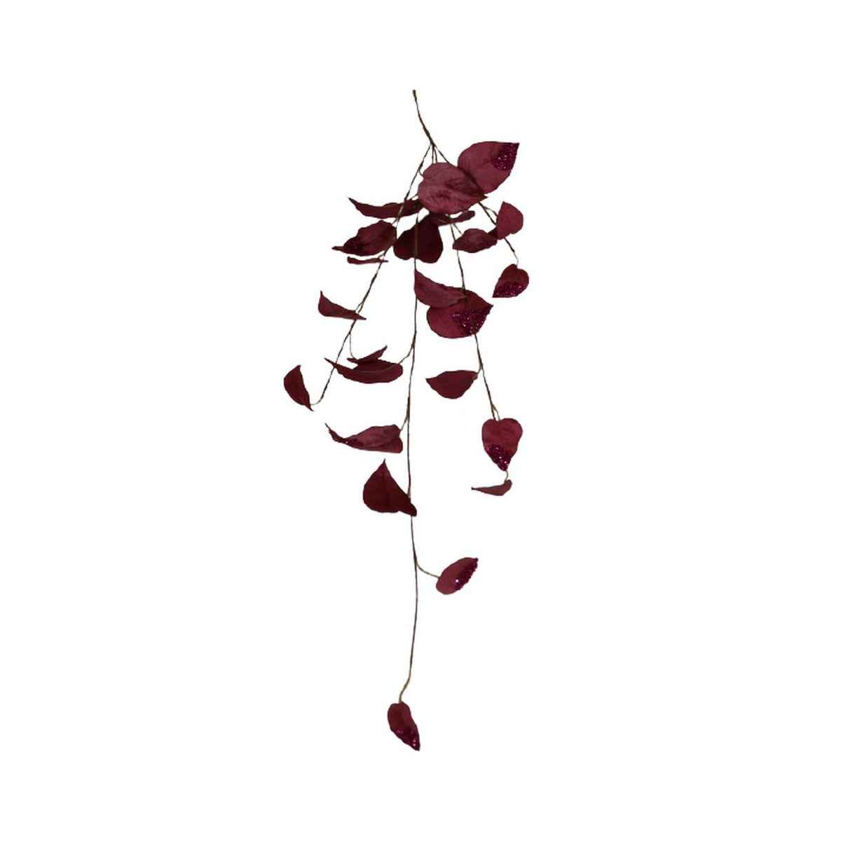 42-inch long burgundy sequin and glitter ivy bouquet trailing downward on a white background.