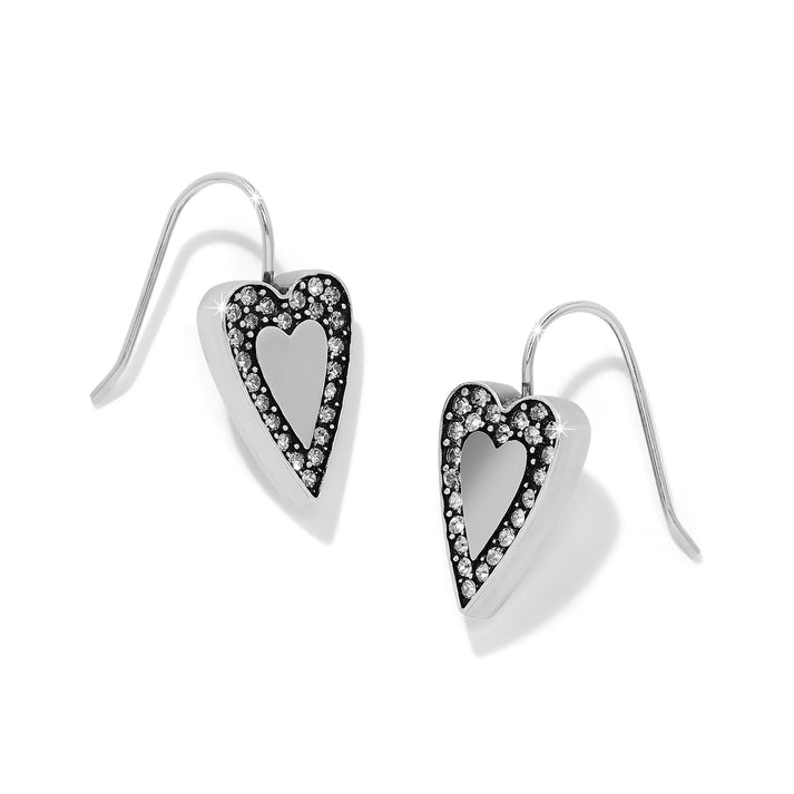 Silver two-tone French wire earrings featuring fine quality crystals with a bold drop silhouette.