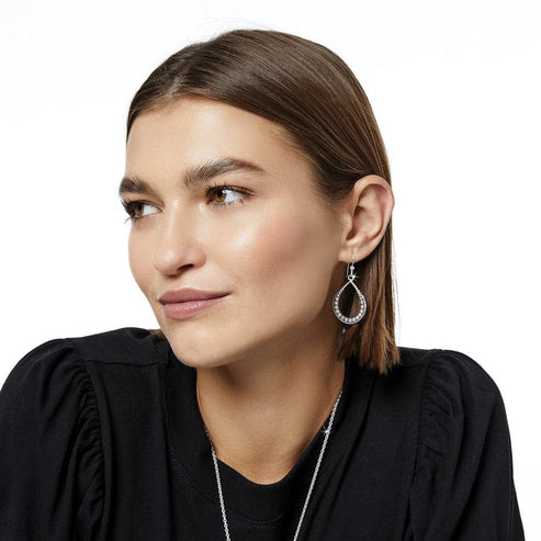Silver plated French wire earrings with a teardrop drop shape.