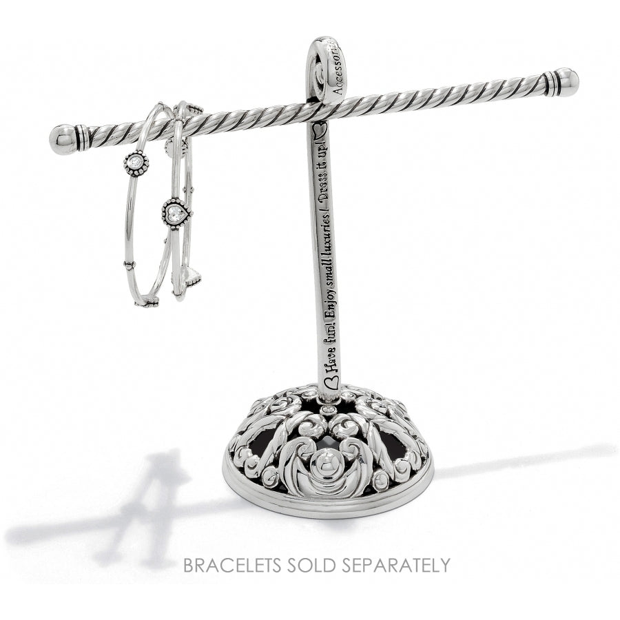 Silver plated Accessorize Bracelet Tree with twisted metal bar and ornate filigree base.