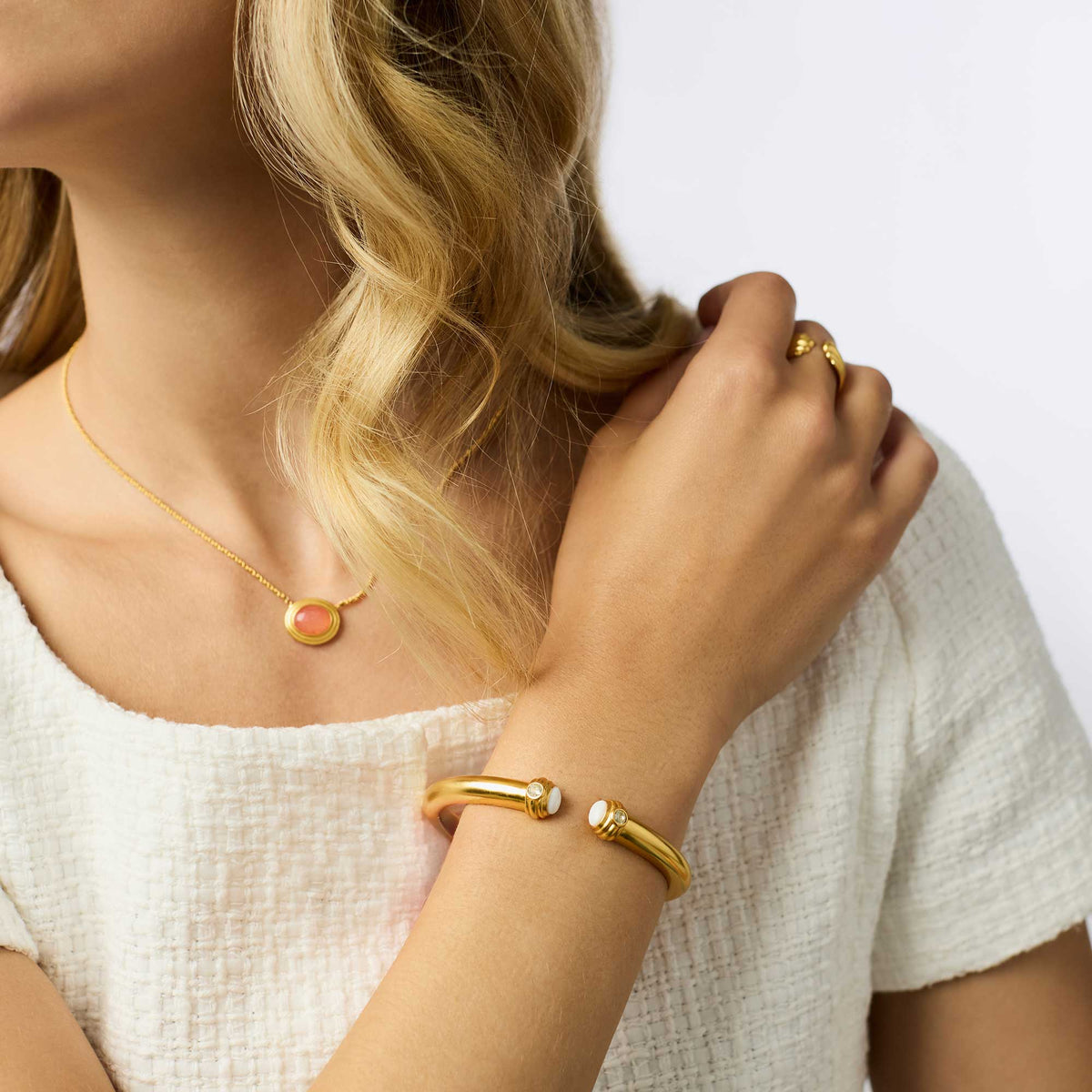 Portofino Demi Cuff in jade with 24K gold plating and cubic zirconia accents.