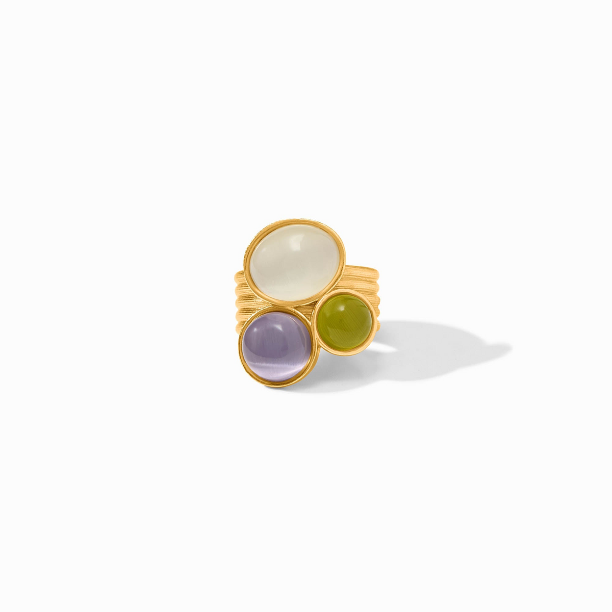 Cobblestone Statement Ring in 24K gold plate with white, purple, and green glass stones.