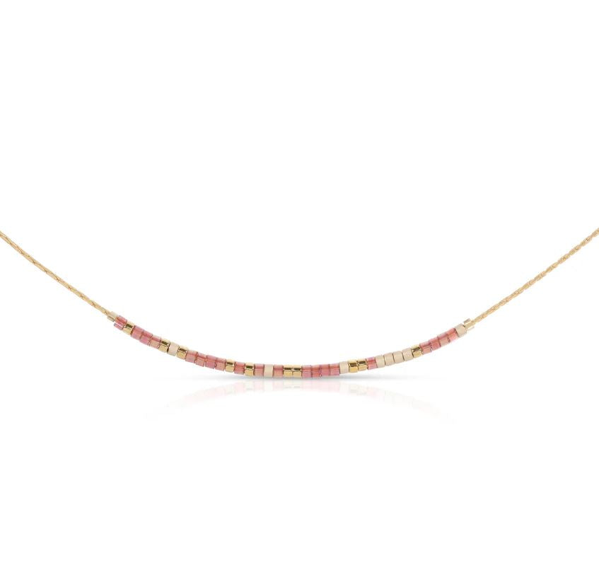 Esther 4:14 necklace with iridescent plum and brushed pewter beads on a gold chain.