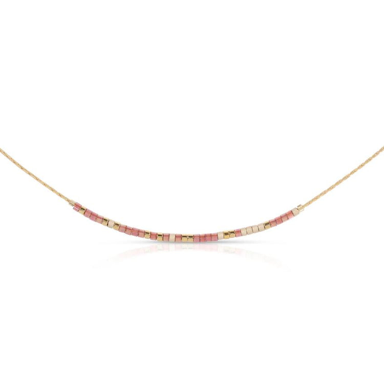 Esther 4:14 necklace with iridescent plum and brushed pewter beads on a gold chain.