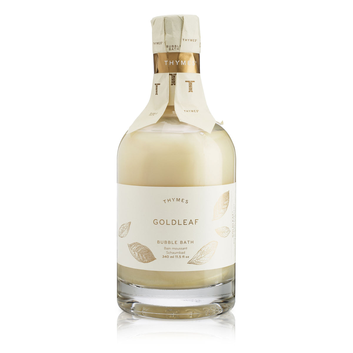 Goldleaf Bubble Bath bottle with gold foil accents on a white background.