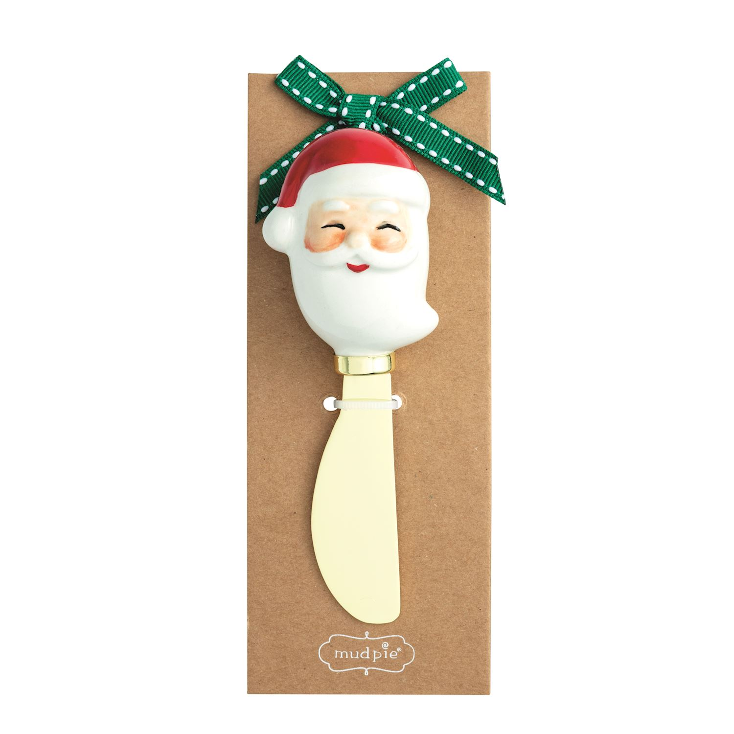 Whimsy Christmas Spreader with a hand-painted Santa Claus dolomite handle and brass plate blade.