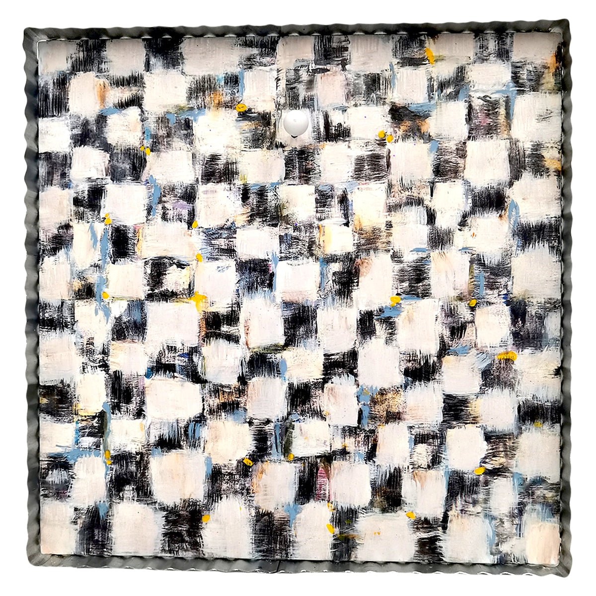 Rozie's checked display board with a grid pattern on white background.
