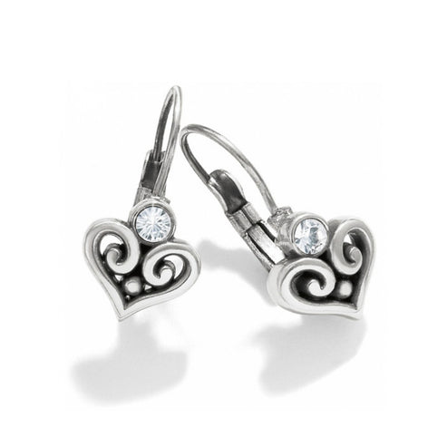 Alcazar Heart Leverback Earrings in silver-plated finish with fine quality crystal accents.