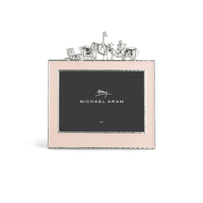 Pink nickelplate enamel frame holding a photo