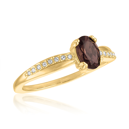 Gold layered ring with smoky quartz oval stones in an elegant setting.
