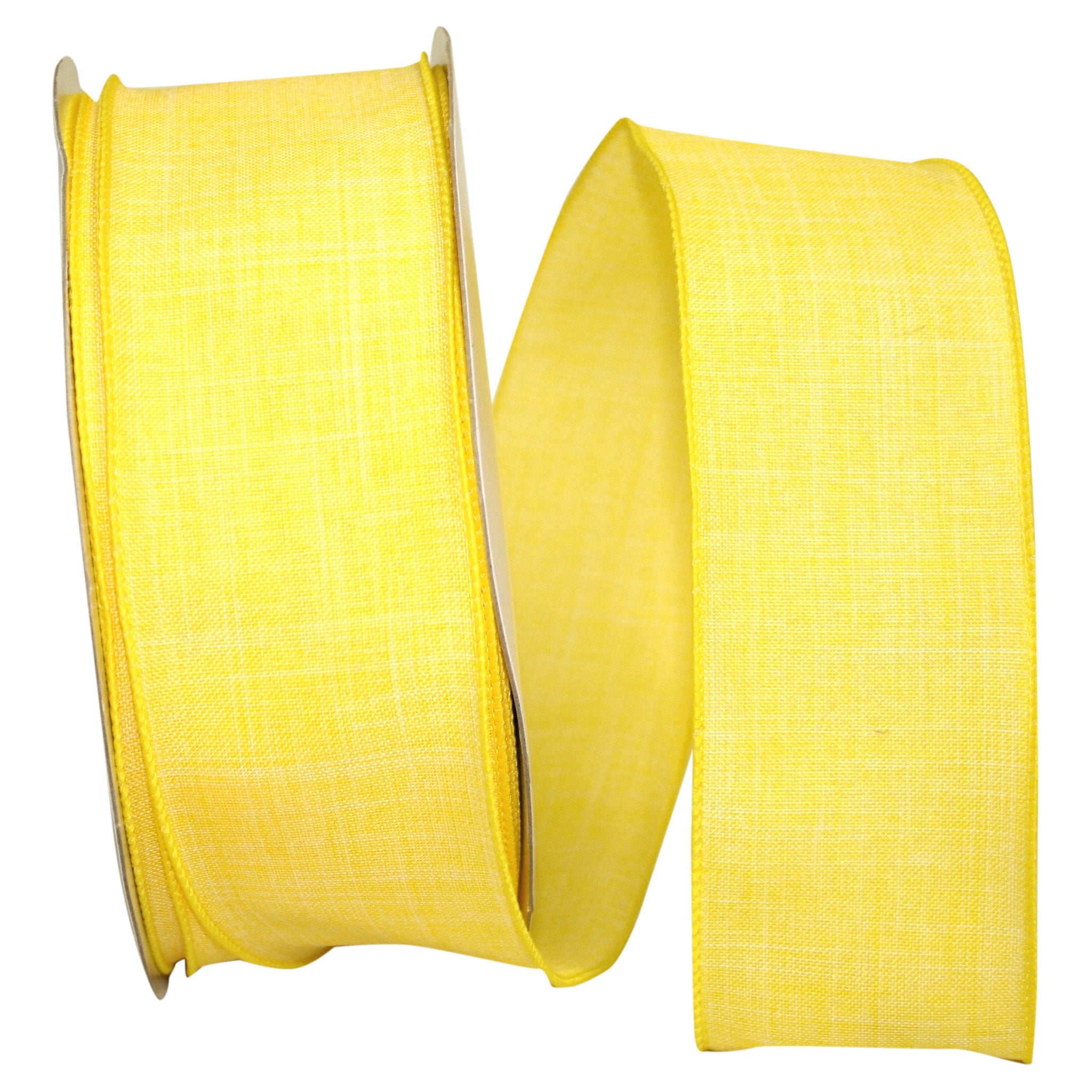 Yellow wired-edge ribbon made from everyday linen fabric