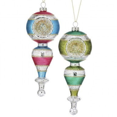 8-inch Merc Glass reflector finial ornament with a faceted glass silhouette in clear finish.