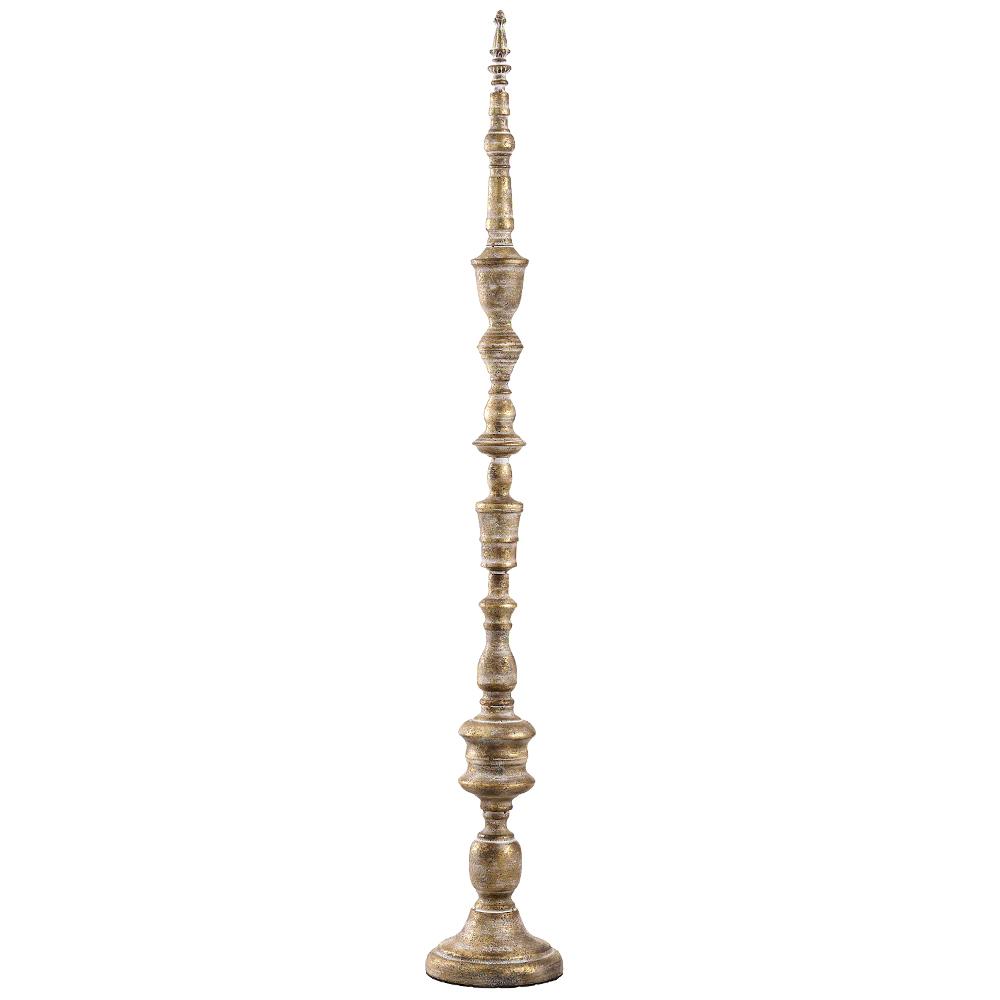 40 inch tall antique gold metal finial tabletop accent with a tiered, spindle-like design.